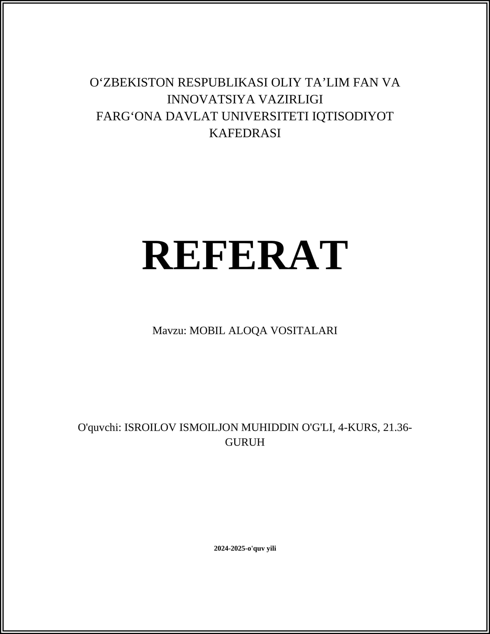 MOBIL ALOQA VOSITALARI