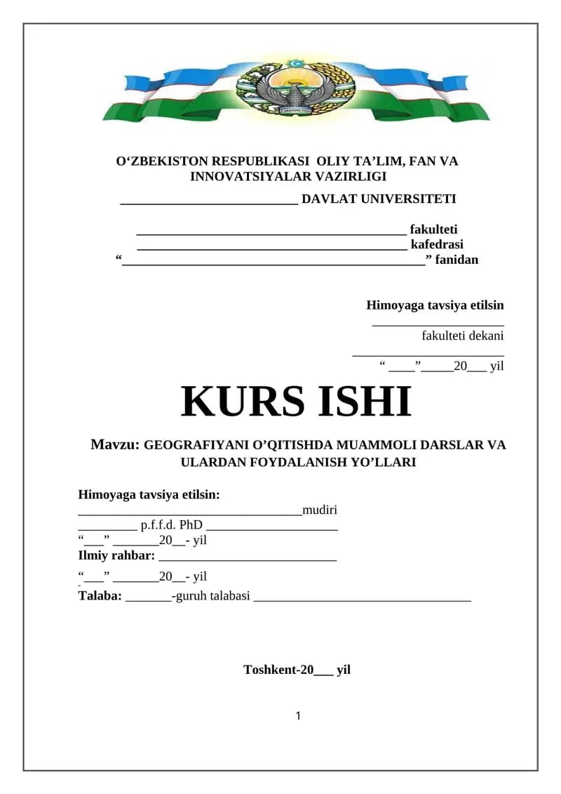 GEOGRAFIYANI O’QITISHDA MUAMMOLI DARSLAR VA ULARDAN FOYDALANISH YO’LLARI