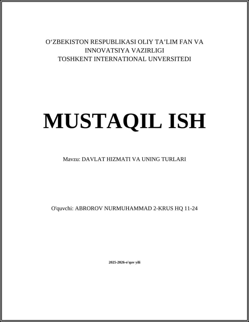 DAVLAT HIZMATI VA UNING TURLARI