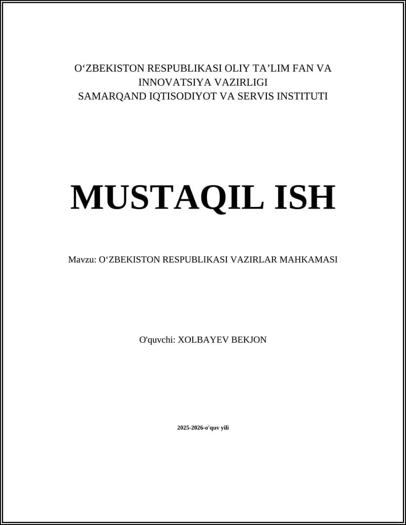 O‘ZBEKISTON RESPUBLIKASI VAZIRLAR MAHKAMASI
