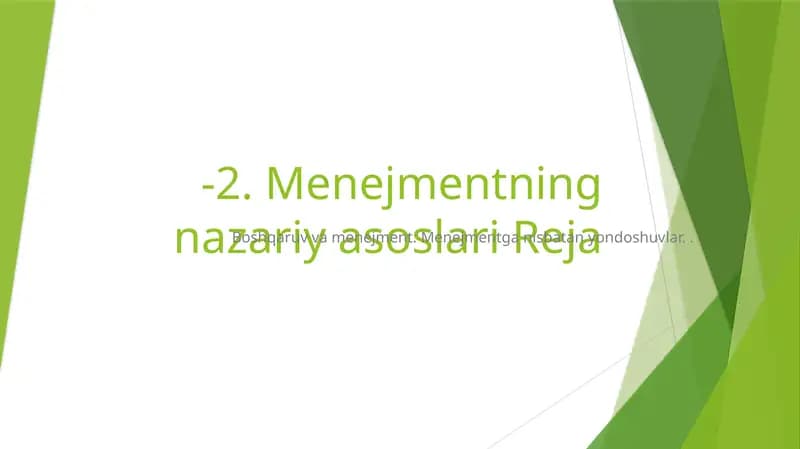 Menejmentning nazariy asoslari Reja