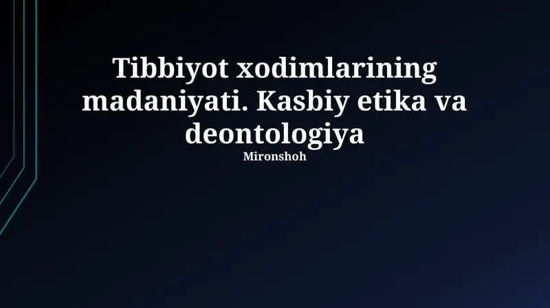 Tibbiyot xodimlarining madaniyati