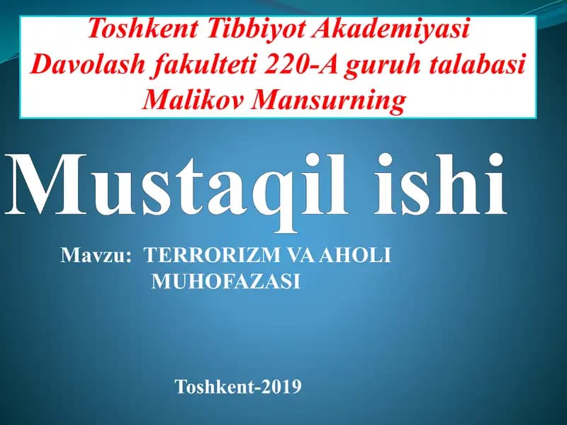 TERRORIZM VAA HOLIMUHOFAZASI