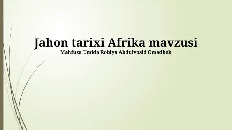 Jahon tarixi Afrika mavzusi