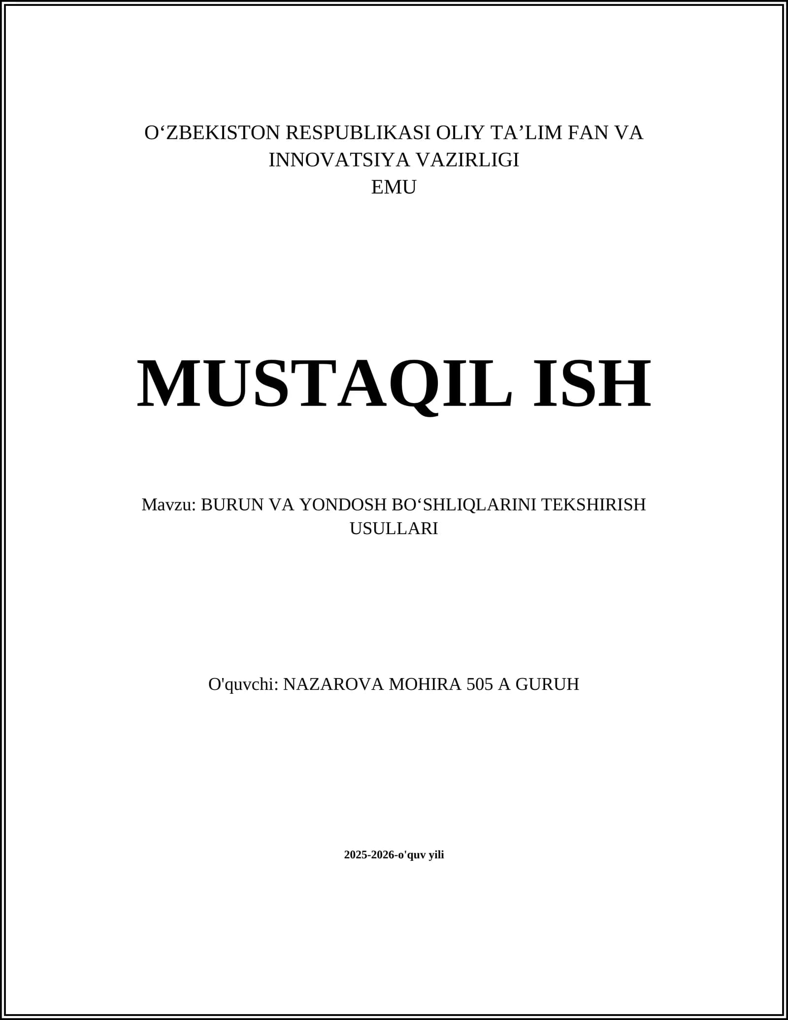 BURUN VA YONDOSH BO‘SHLIQLARINI TEKSHIRISH USULLARI
