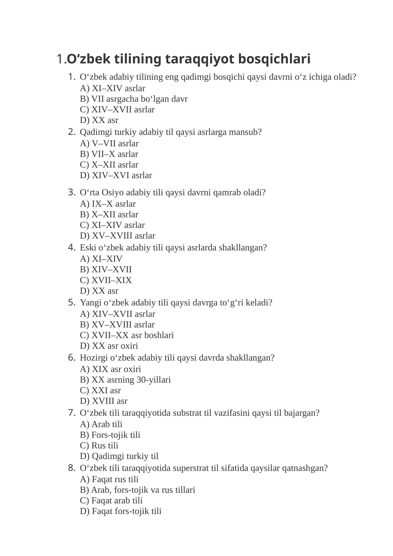 O‘zbek tilining taraqqiyot bosqichlari