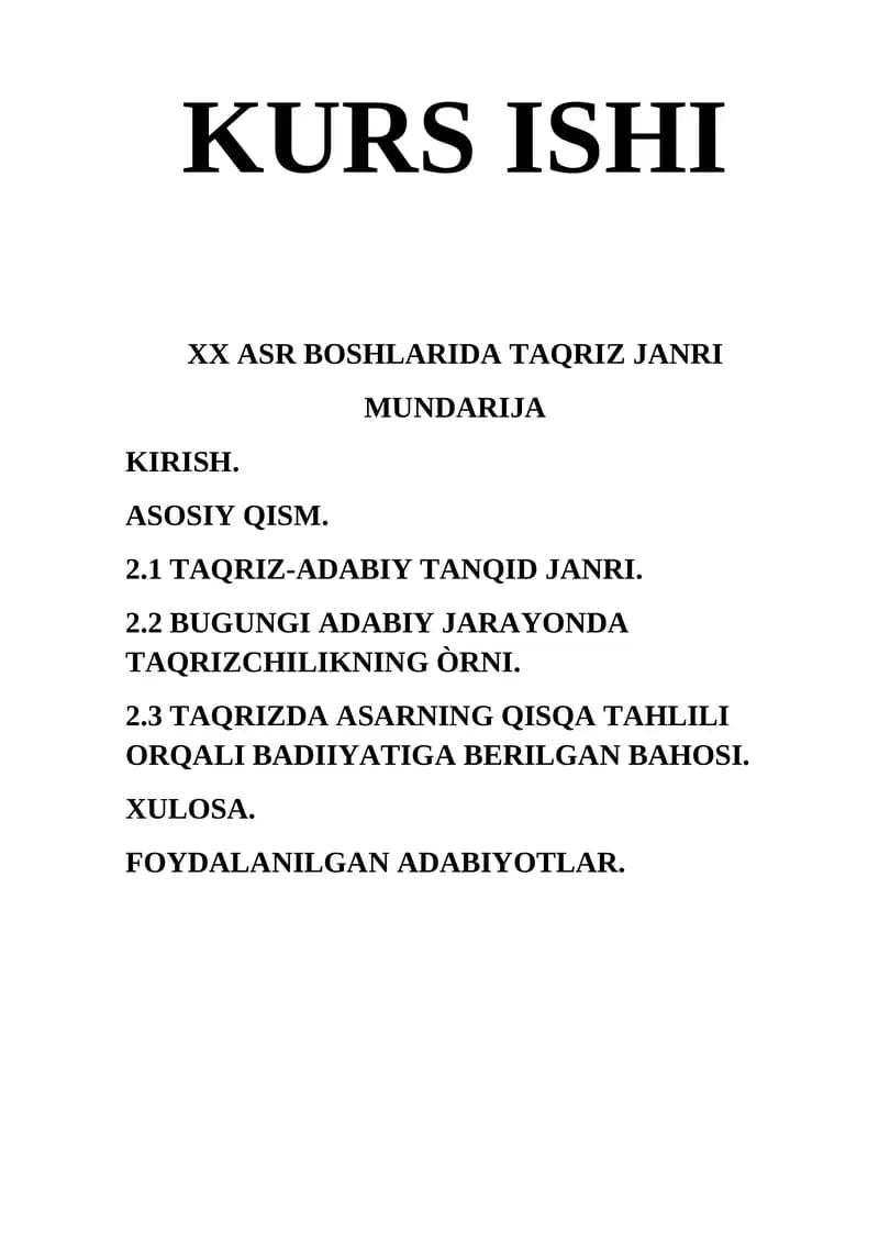XX ASR BOSHLARIDA TAQRIZ JANRI
