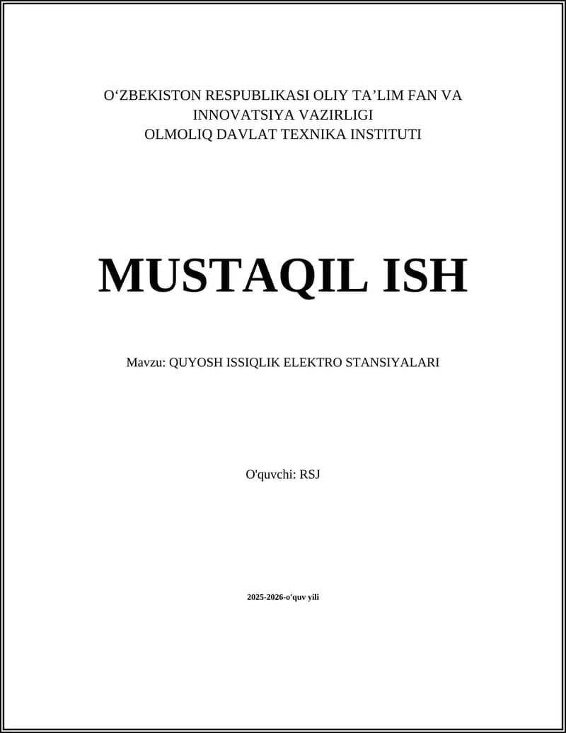 QUYOSH ISSIQLIK ELEKTRO STANSIYALARI