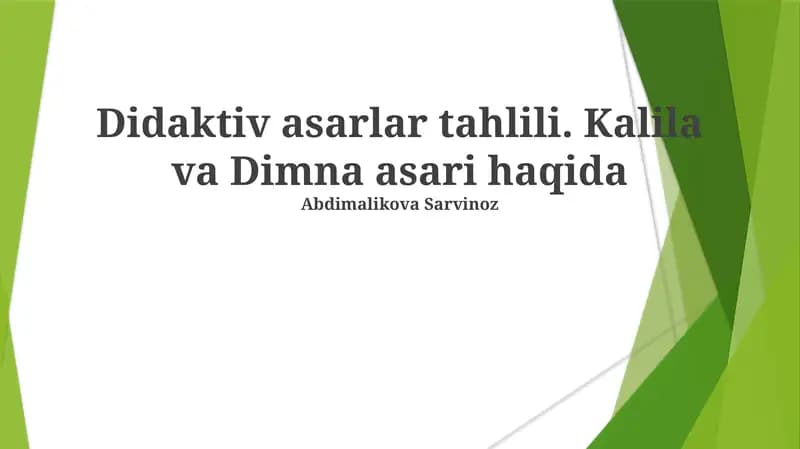 Kalila va Dimna asari tahlili