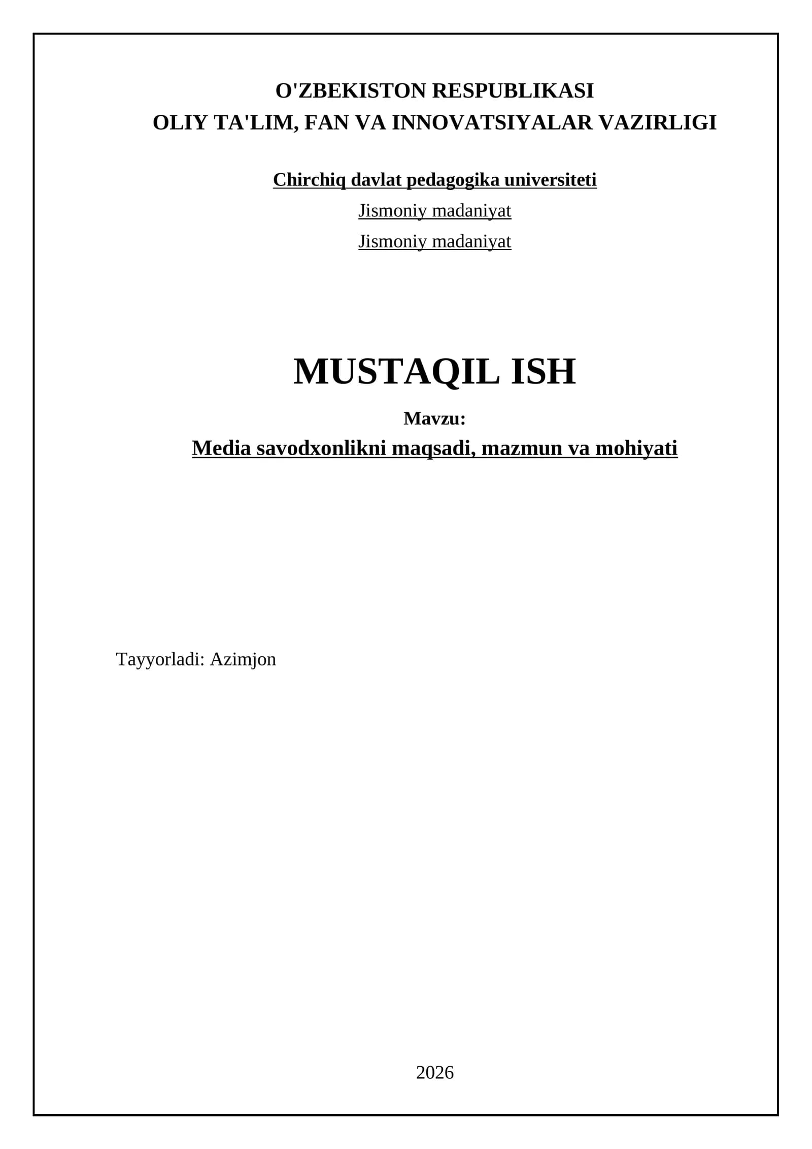 Media savodxonlikni maqsadi, mazmun va mohiyati