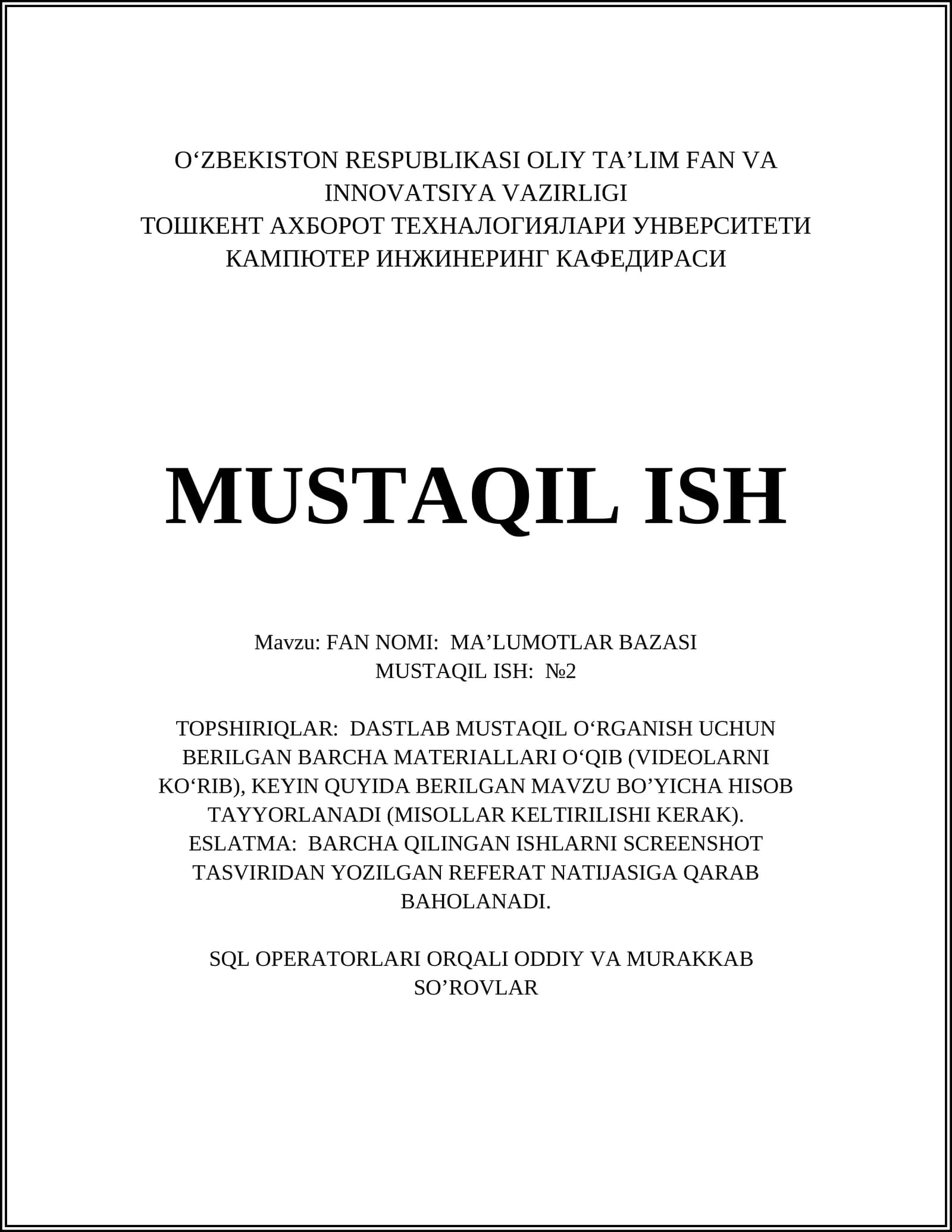 MA’LUMOTLAR BAZASI