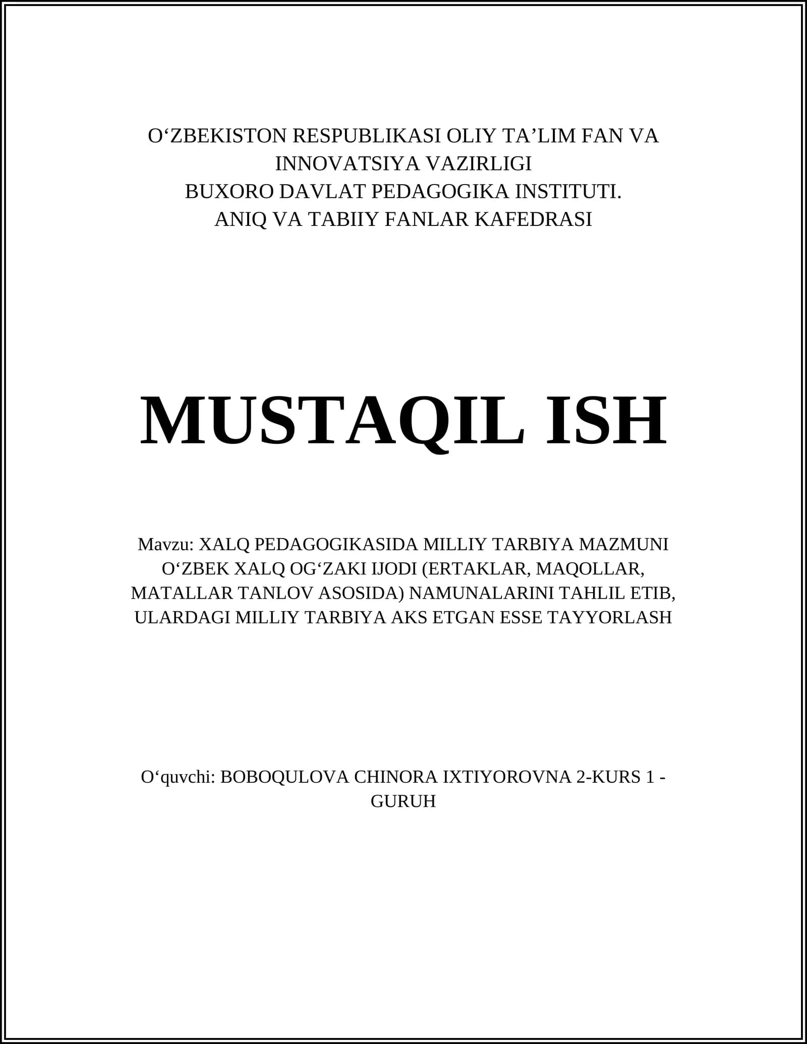 O‘zbek Xalq Og‘zaki Ijodi (Mavzu)