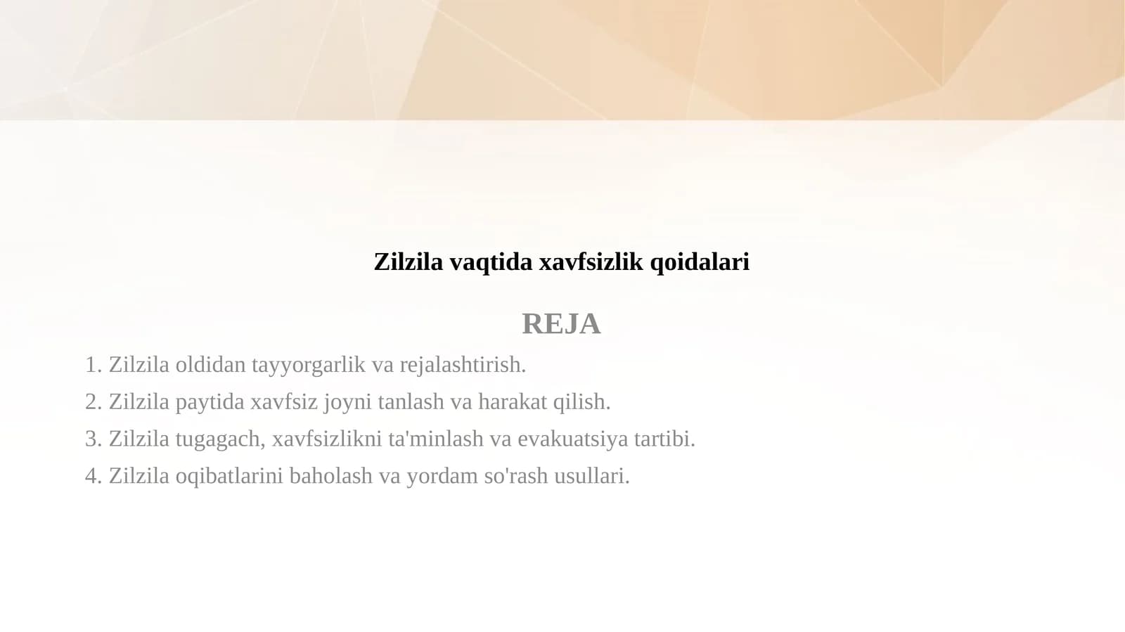 Zilzila vaqtida xavfsizlik qoidalari