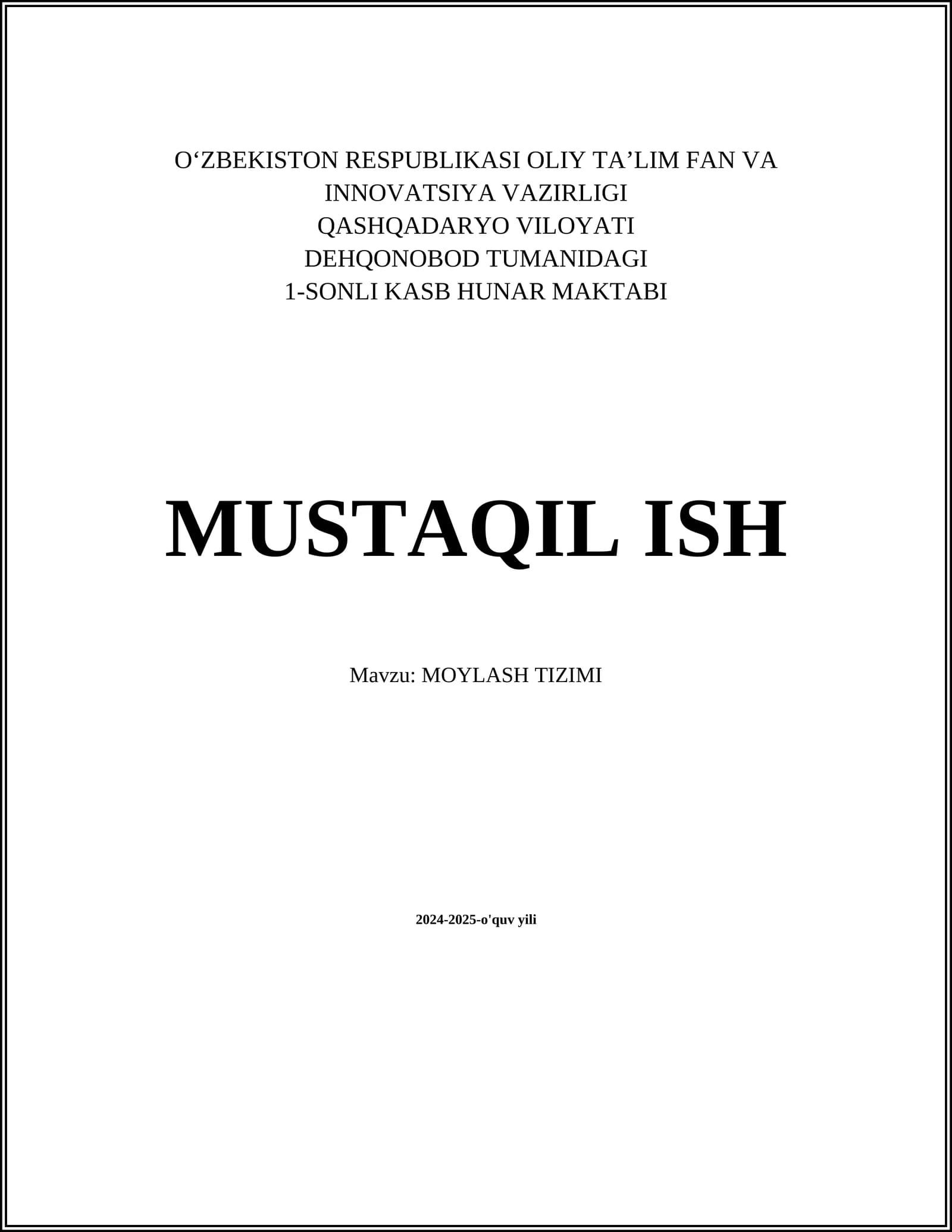 MOYLASH TIZIMI