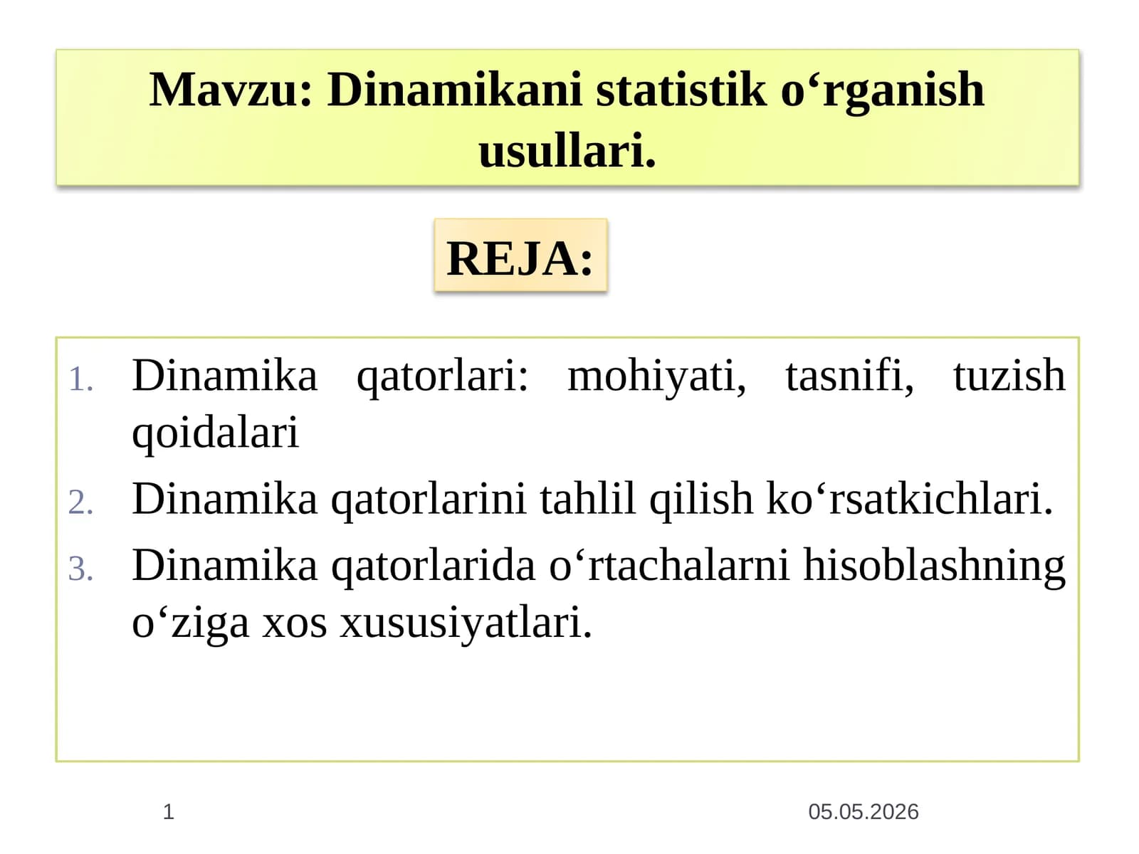Dinamikani statistik o‘rganish usullari