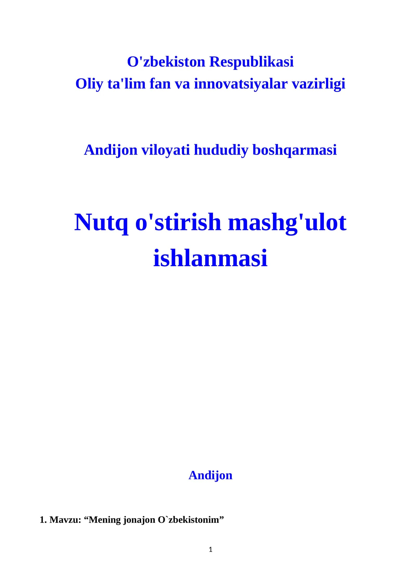 Nutq o'stirish mashg'ulot ishlanmasi