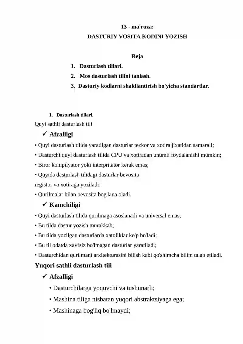 DASTURIY VOSITA KODINI YOZISH