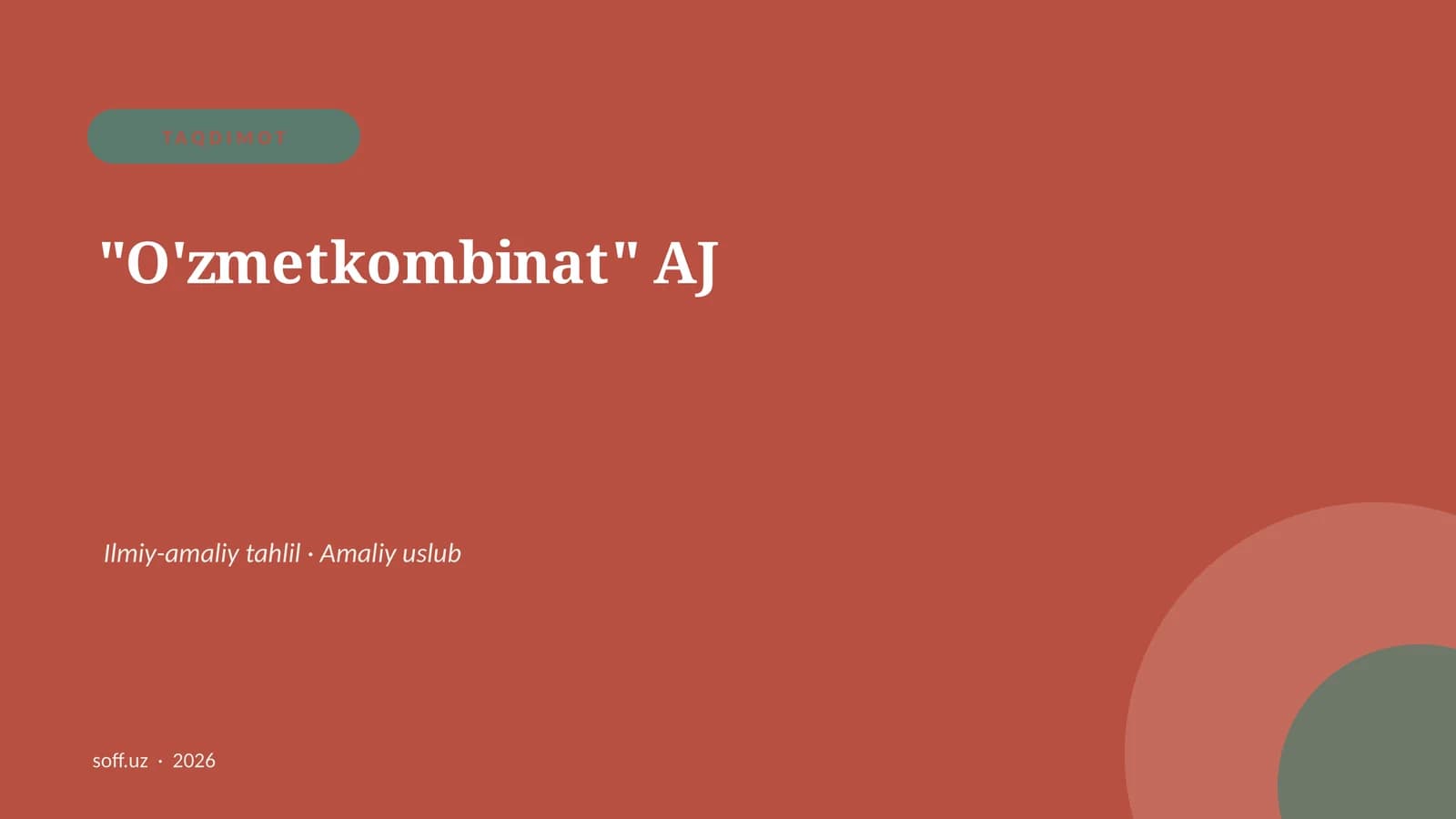 "O'zmetkombinat" AJ Ilmiy-amaliy tahlil