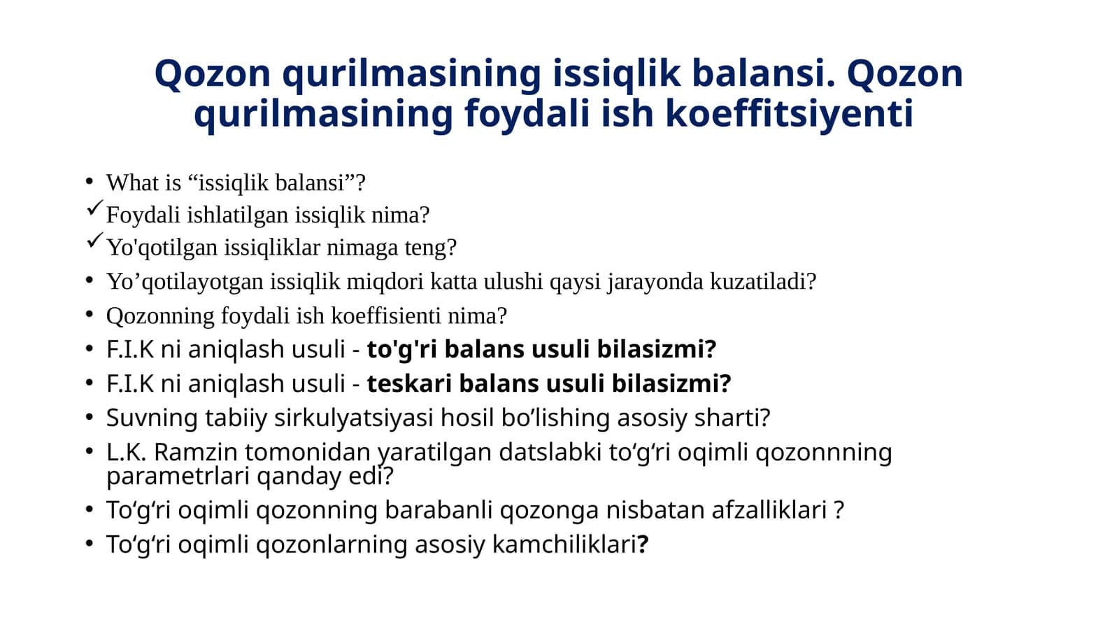 Qozonqurilmasining issiqlik balansi