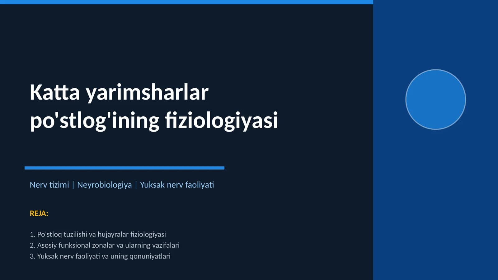 Katta yarimsharlar po'stlog'ining fiziologiyasi
