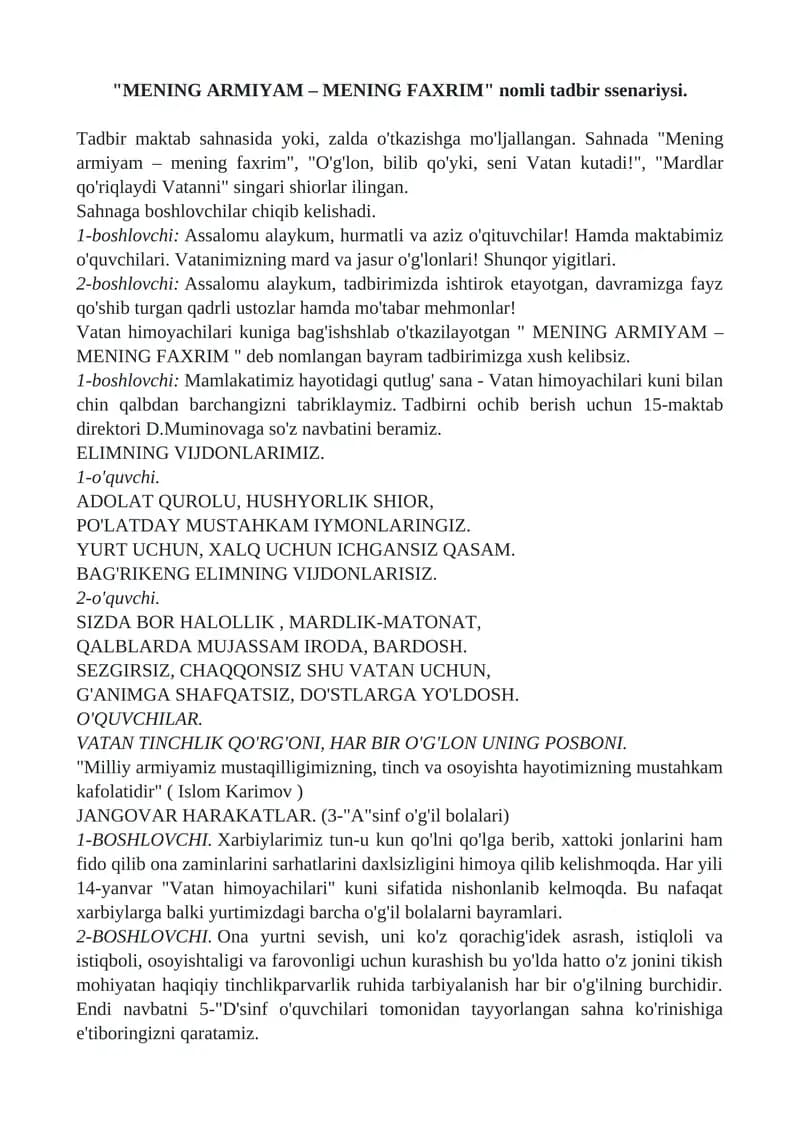 MENING ARMIYAM – MENING FAXRIM