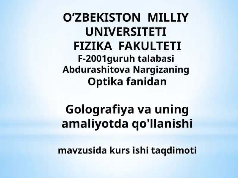 Optika fanidan Golografiya