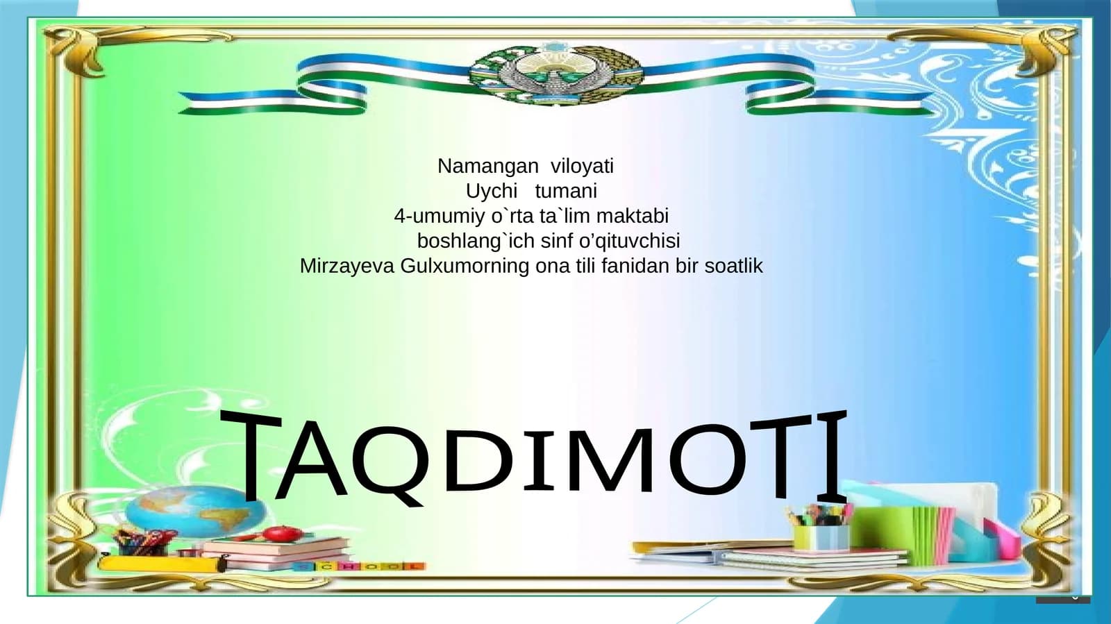 Ona tili fanidan bir soatlik TAQDIMOTI