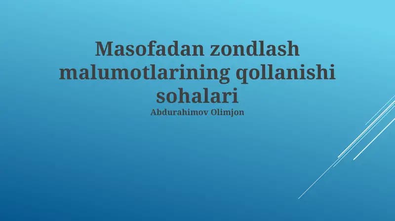 Masofadan zondlash malumotlarining qollanishi sohalari