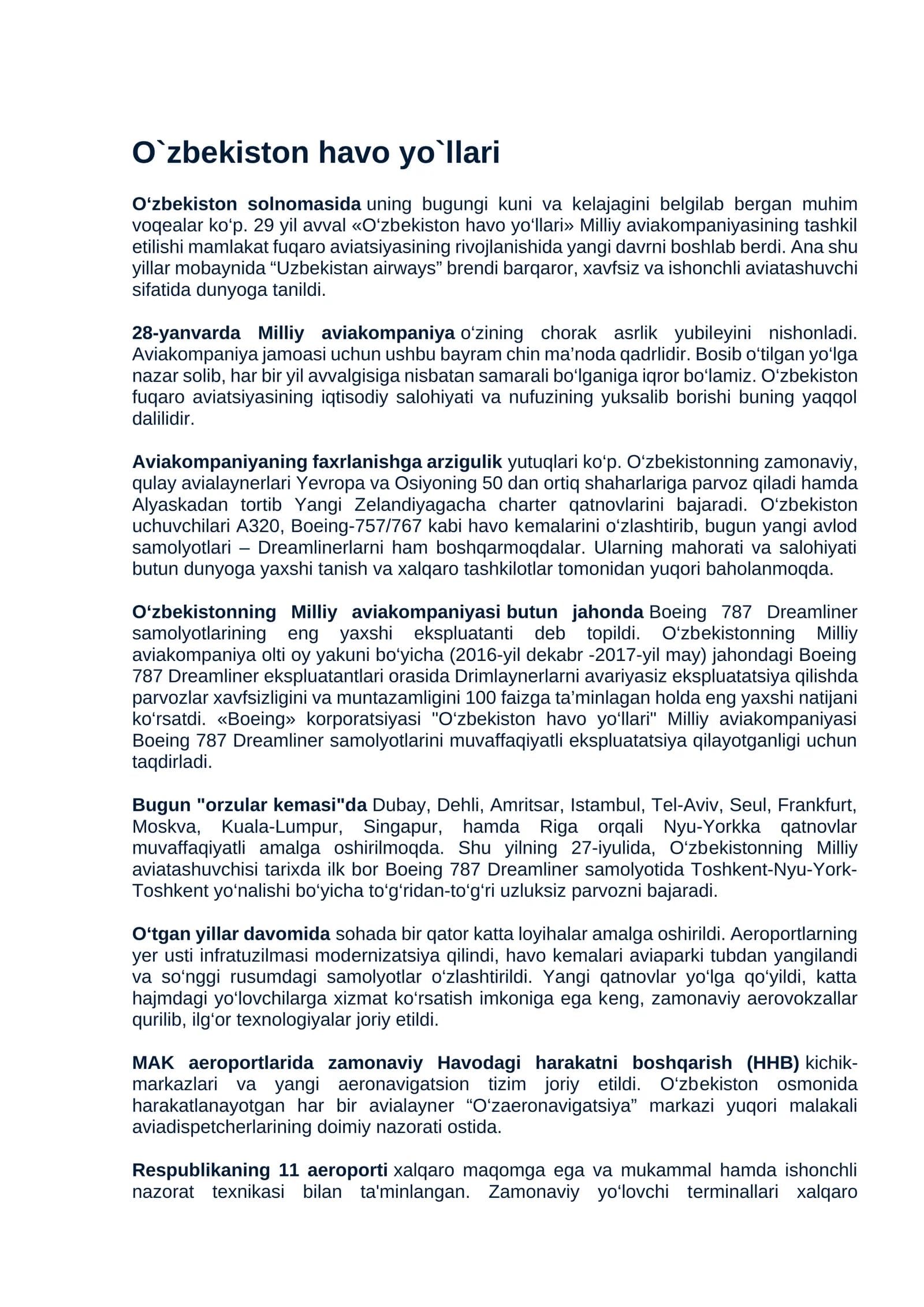 O`zbekiston havo yo`llari