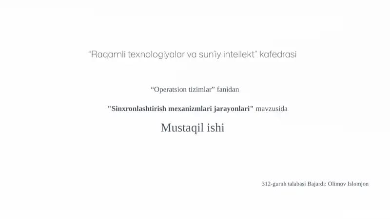 Sinxronlashtirish mexanizmlari jarayonlari