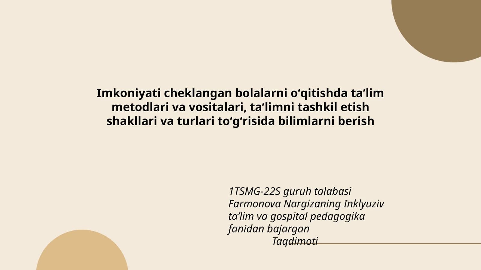 Inklyuziv taʼlim va gospital pedagogika fanidan