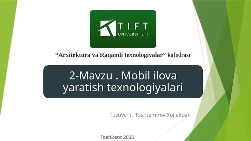 Tuzuvchi: Toshtemirov Xojiakbar