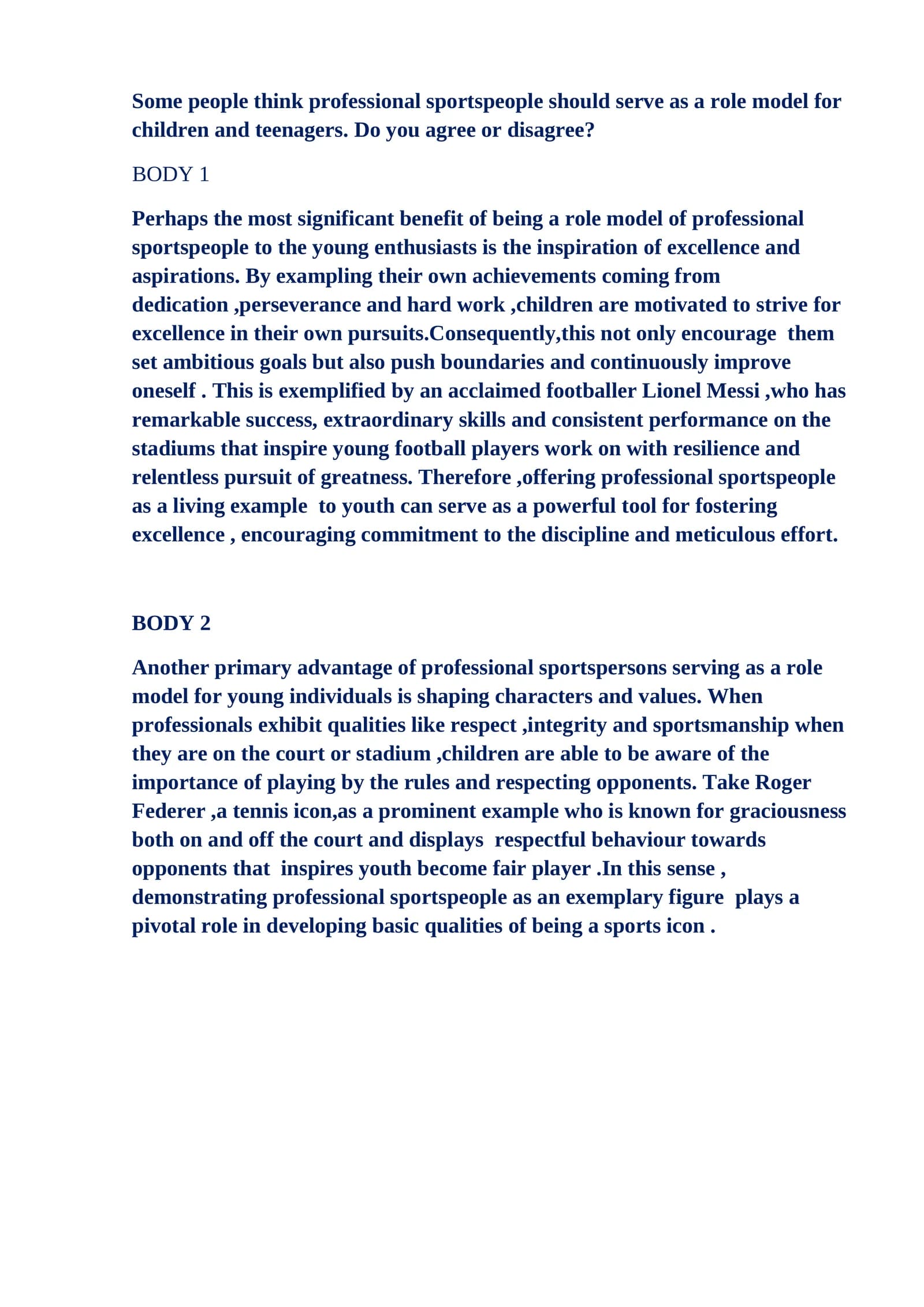 Professional sportspeople as role models for children