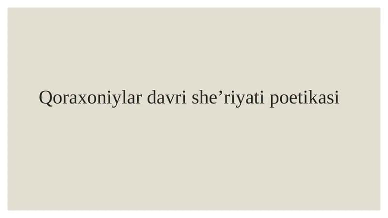 Qoraxoniylardavrishe’riyatipoetikasi