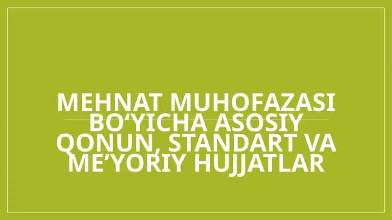 Mehnat muhofazasi bo‘yicha asosiy qonun, standart va me’yoriy hujjatlar