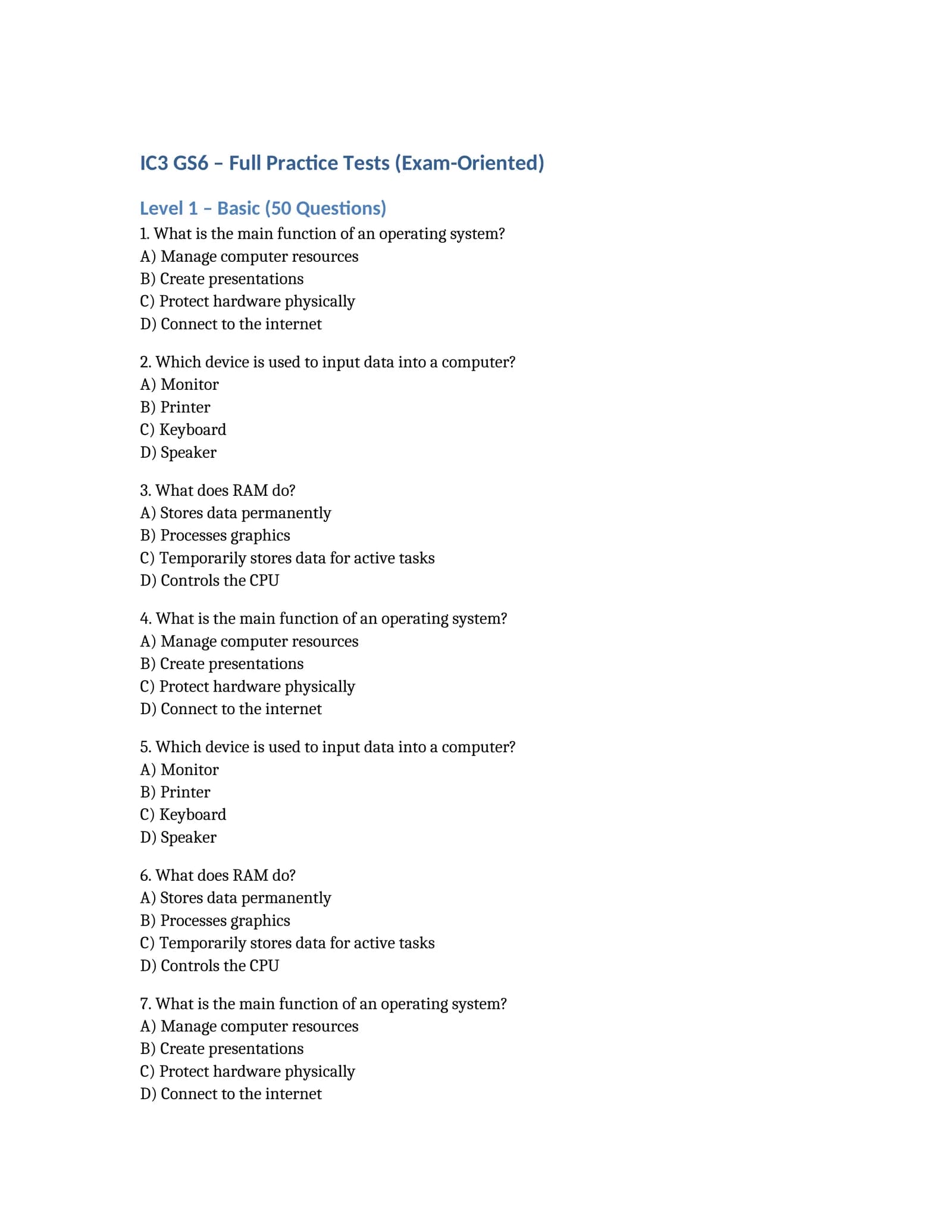 IC3 GS6 – Full Practice Tests (Exam-Oriented)