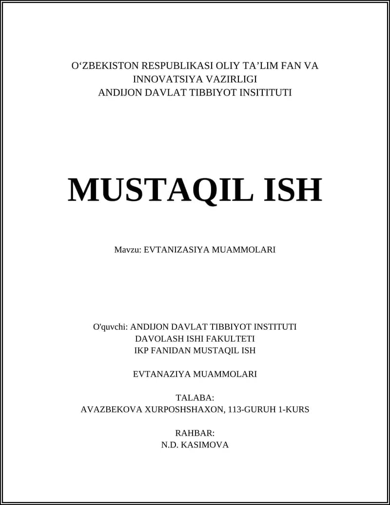 EVTANIZASIYA MUAMMOLARI