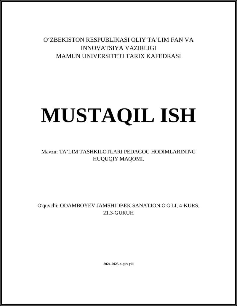 Pedagog xodimlarning huquqiy maqomi