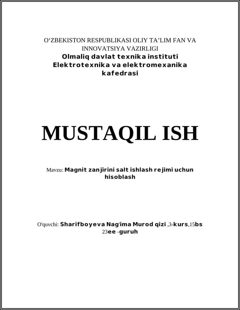 Magnit zanjiri asosiy parametrlarini aniqlash