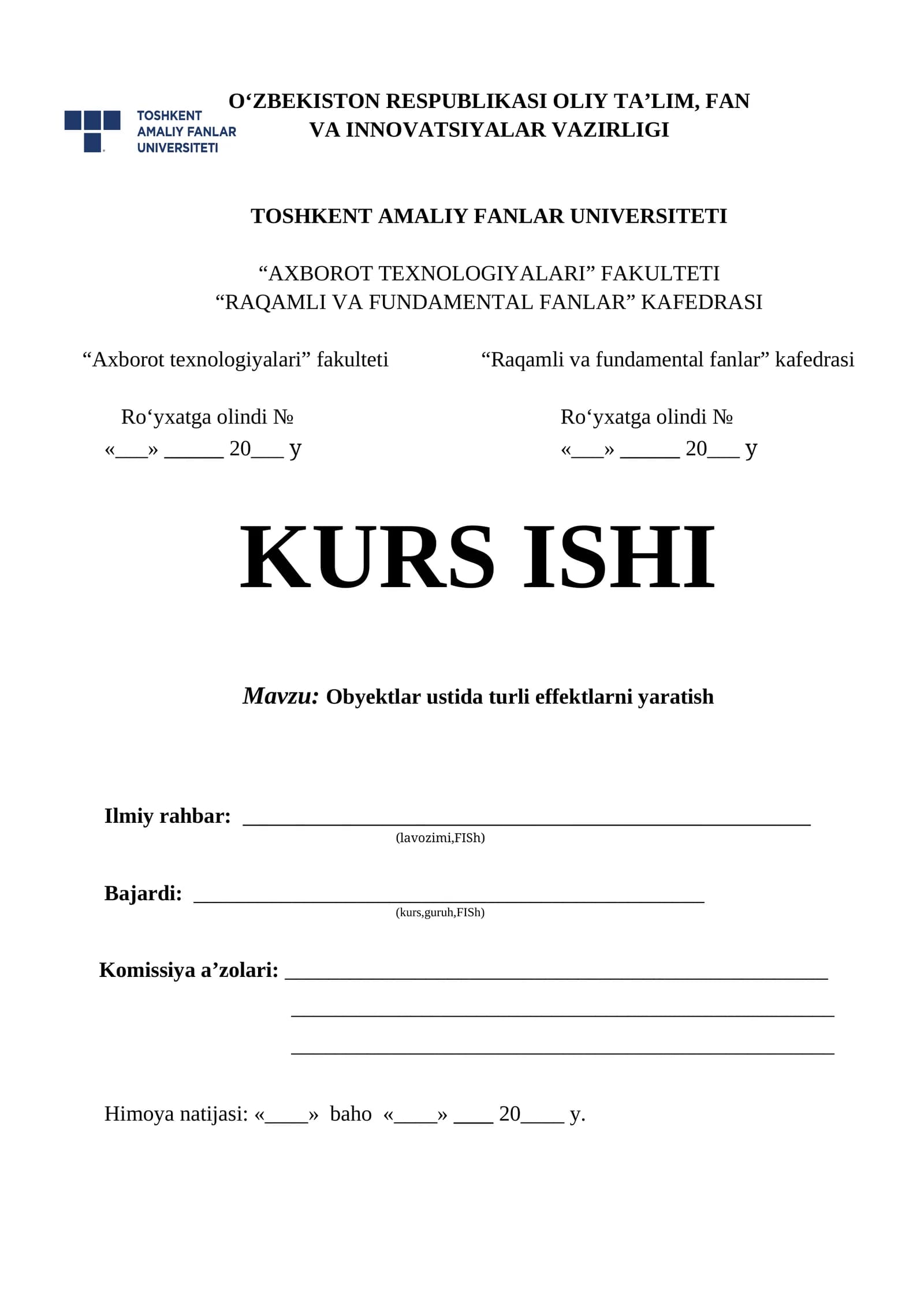 Obyektlar ustida turli effektlarni yaratish