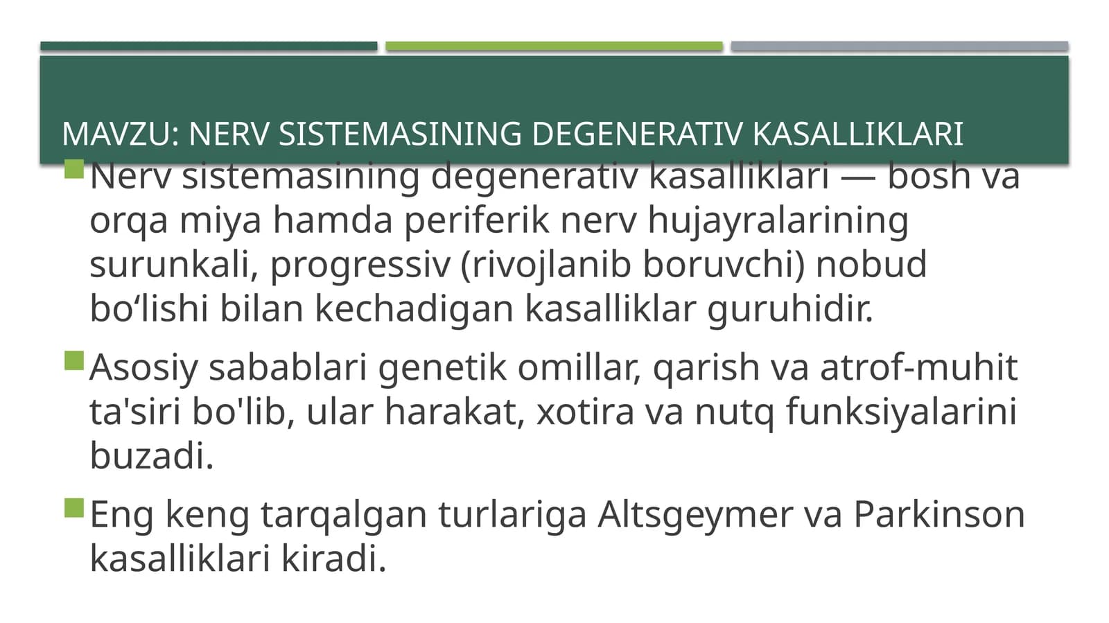 nerv sistemasining degenerativ kasalliklari