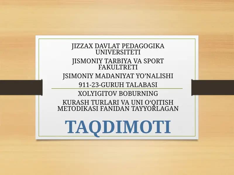 Kurash Turlari va Uni O‘qitish Metodikasi