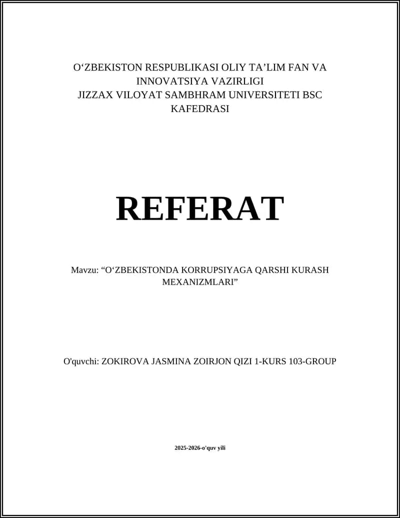 O‘ZBEKISTON RESPUBLIKASI OLIY TA’LIM FAN VA INNOVATSIYA VAZIRLIGI