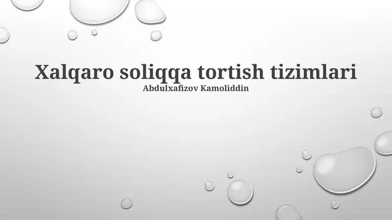 Xalqaro soliqqa tortish tizimlari