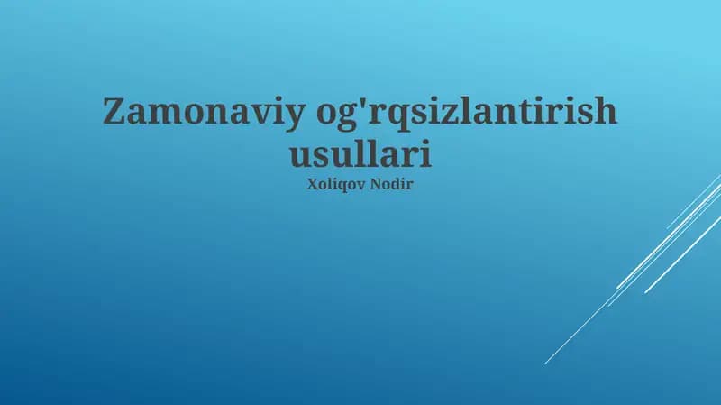 Zamonaviy og'rqsizlantirish usullari