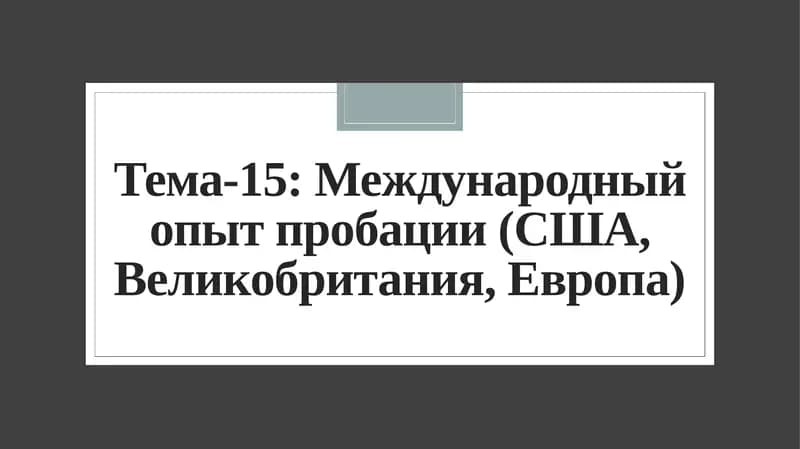 Международный опыт пробации (США, Великобритания, Европа)