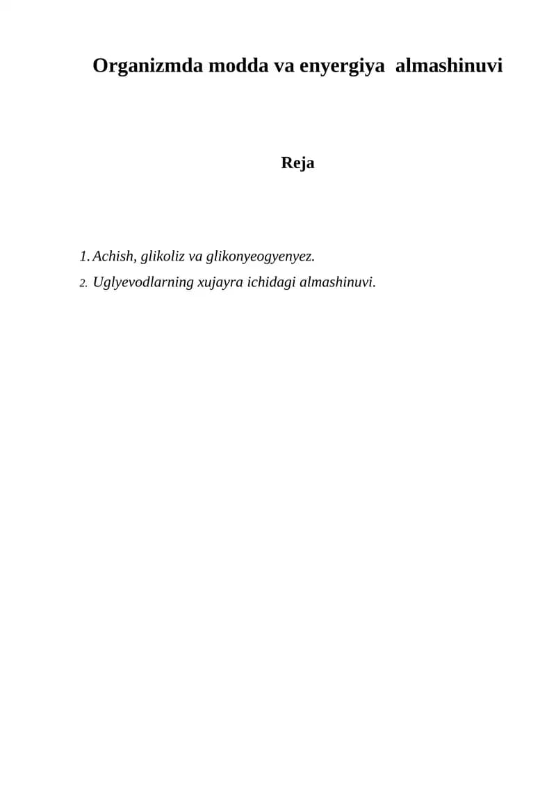 Uglevodlarning xujayra ichidagi almashinuvi