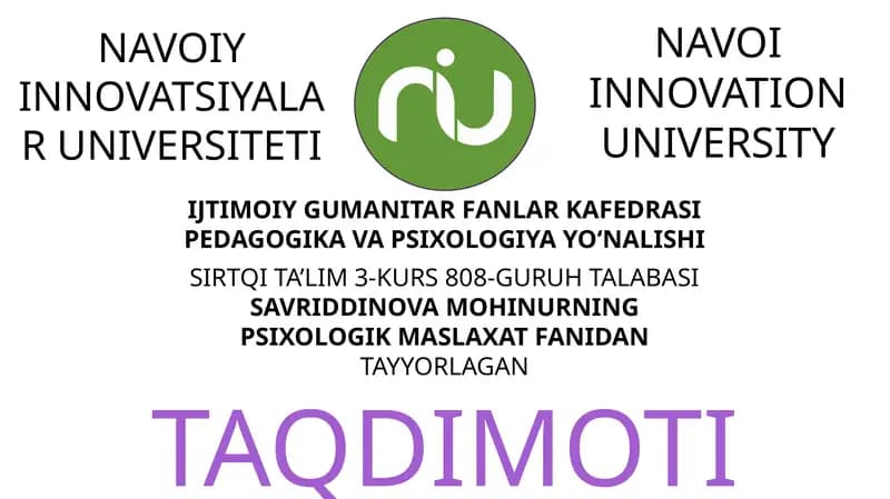 PSIXOLOGIK MASLAXAT FANIDAN TAQDIMOTI
