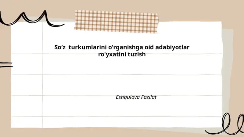 Turkumlarini oʻrganishga oid adabiyotlar