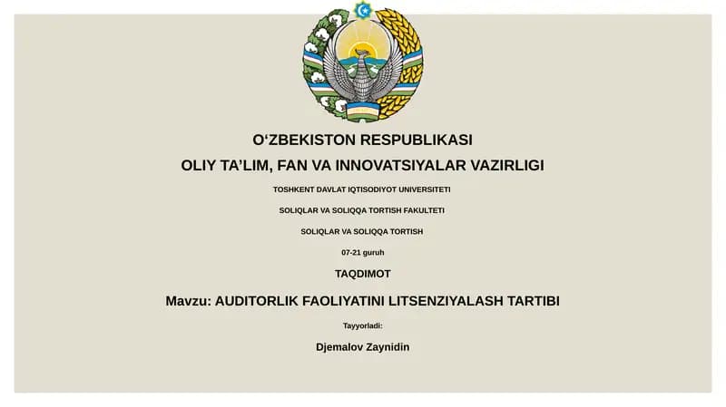 AUDITORLIK FAOLIYATINI LITSENZIYALASH TARTIBI